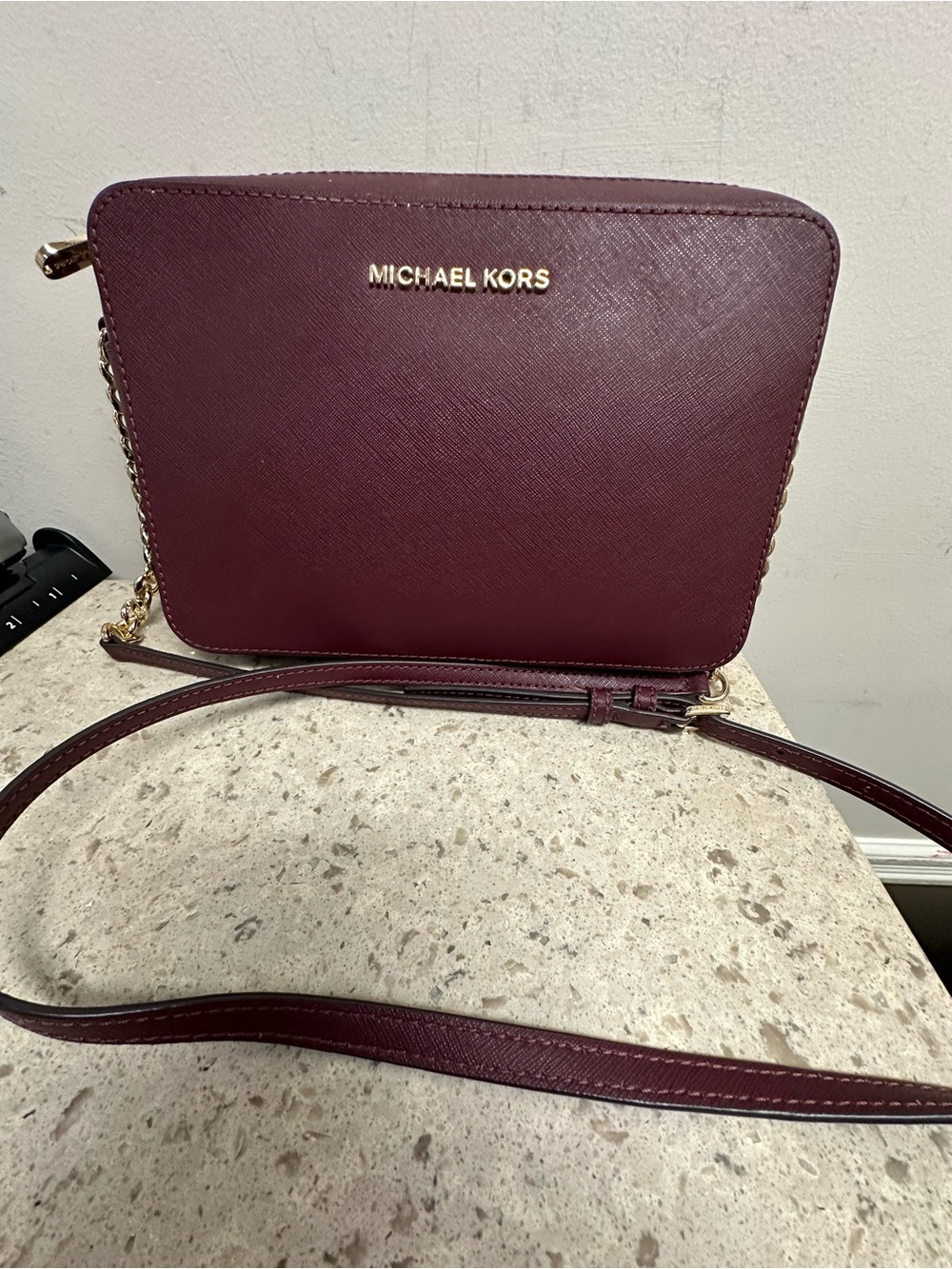 Michael Kors Wine Saffiano Crossbody Bag with Gold Hardware